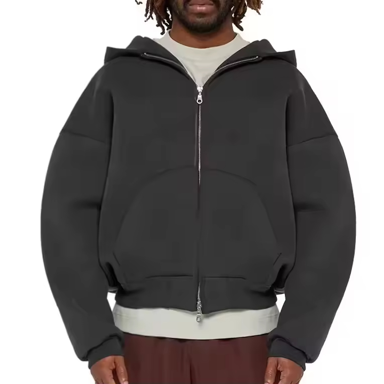 Men's Black Zip-Up Hoodie with Pouch Pockets