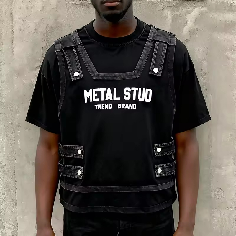 Fake two piece Oversized Distressed Washed T-Shirt