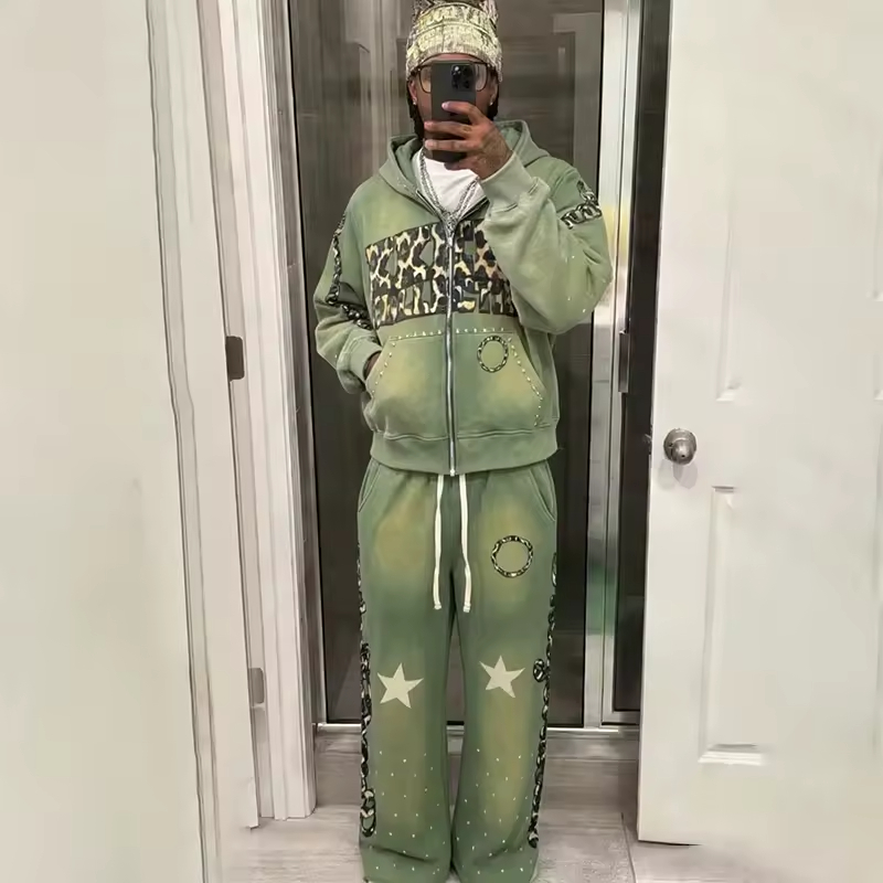 Acid Wash Rhinestone Tracksuit
