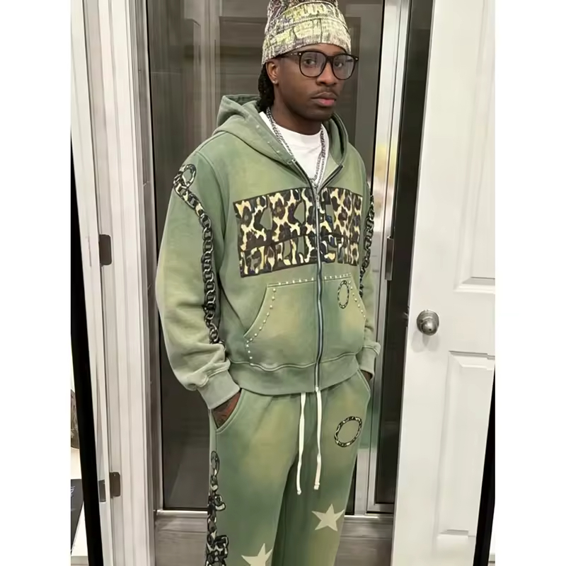 Acid Wash Rhinestone Tracksuit