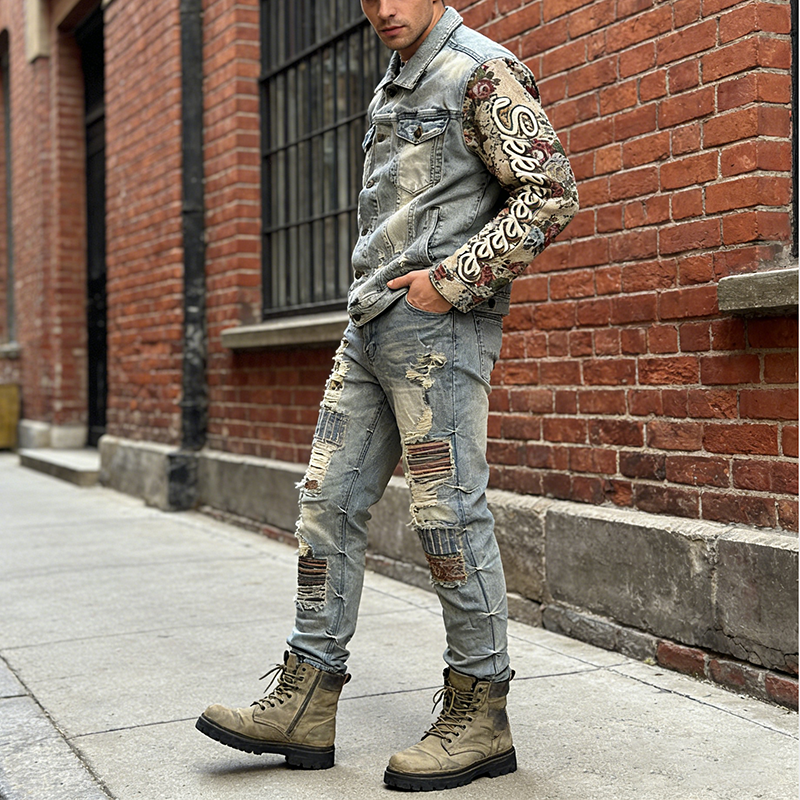 Acid Wash Slim Fit Jean Jacket Set
