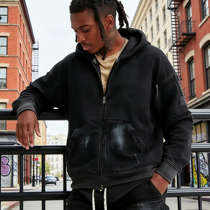 Acid Wash Zip up Hoodie