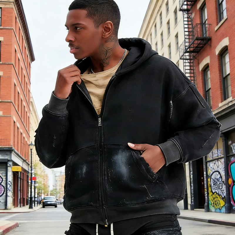 Acid Wash Zip up Hoodie