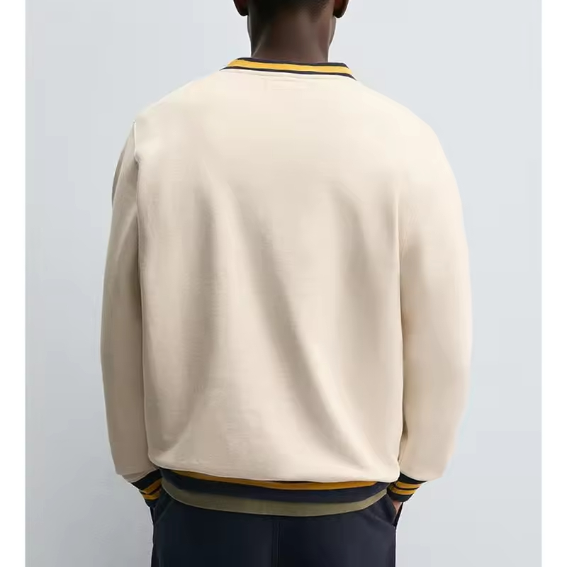 Soft Cozy Contrast Collar Stripes Crewneck Sweatshirt for Men