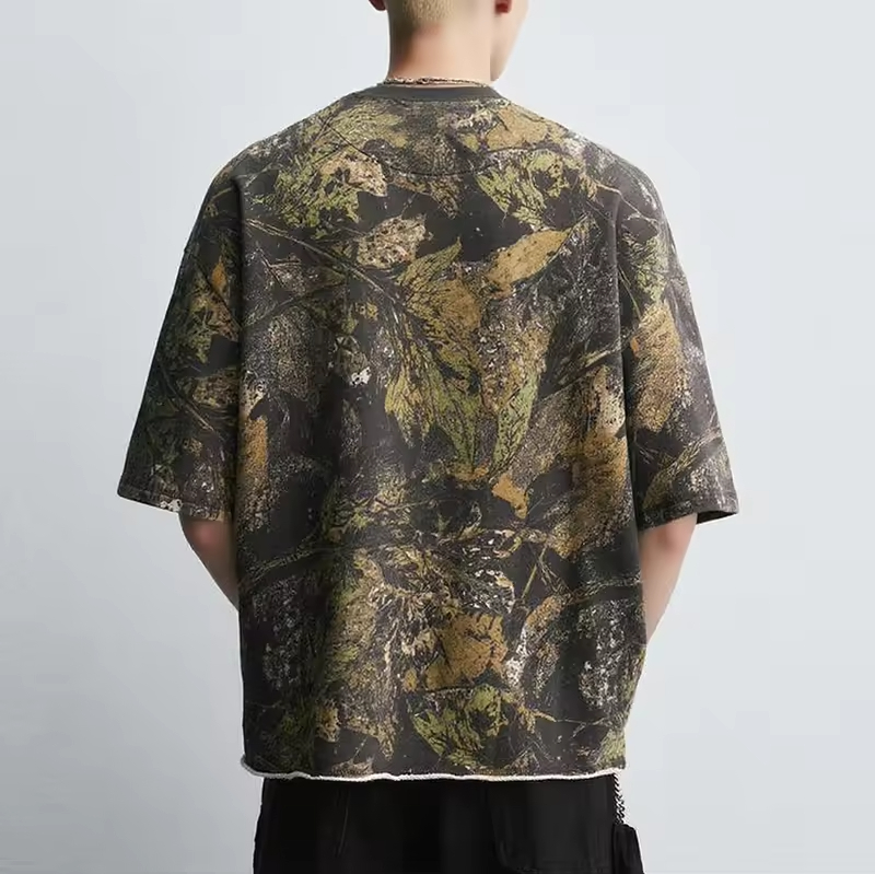 Camouflage Leaf Print Streetwear Oversized Graphic T Shirt