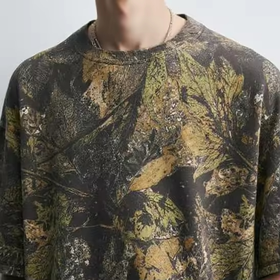 Camouflage Leaf Print Streetwear Oversized Graphic T Shirt
