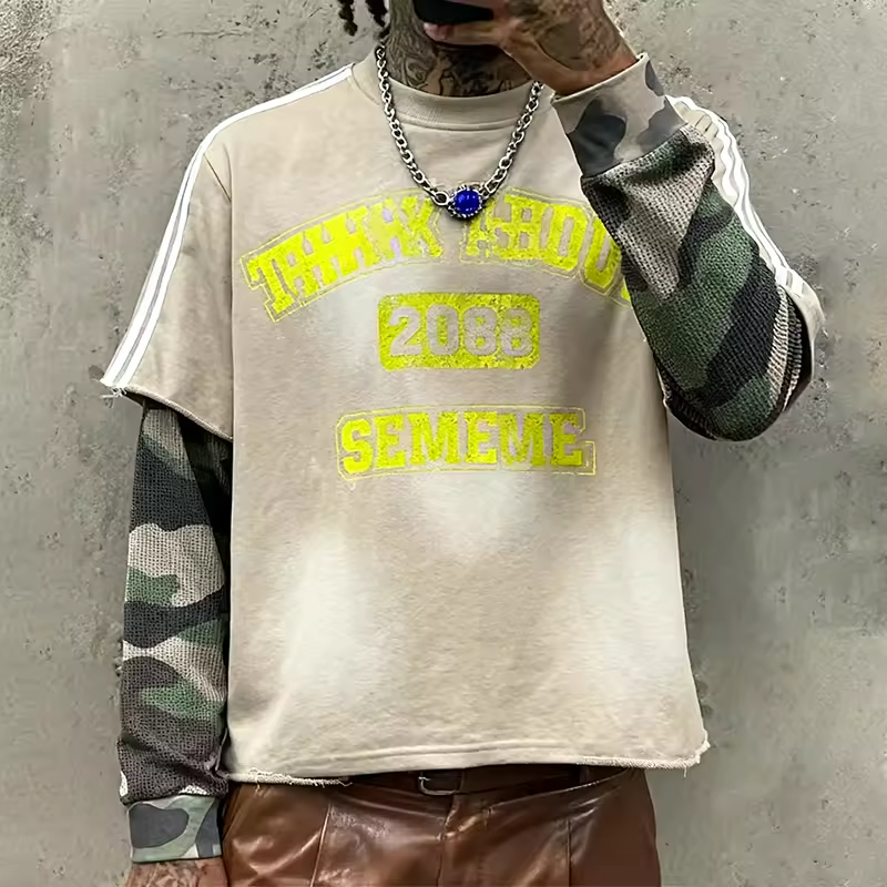 Washed Letter Graphic Fake Two Piece Oversized T Shirt