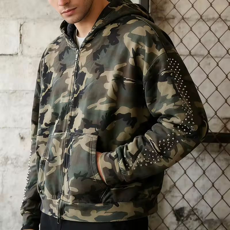 Camouflage Men Rhinestone Hoodie
