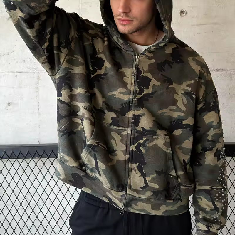 Camouflage Men Rhinestone Hoodie