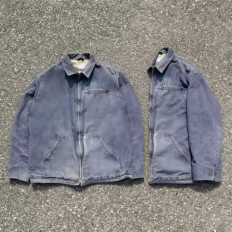 Retro Style Black Zip Front Work Jacket