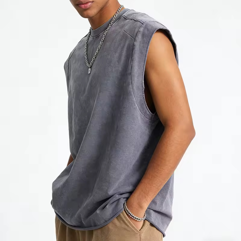 Washed Cotton Loose Fit Sleeveless T Shirt