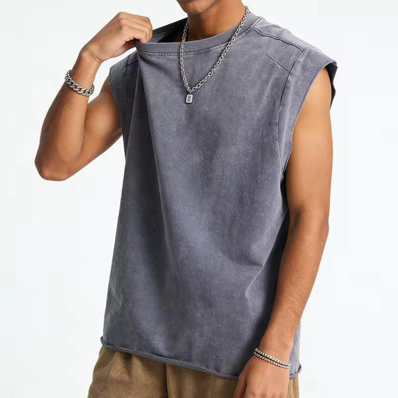 Washed Cotton Loose Fit Sleeveless T Shirt