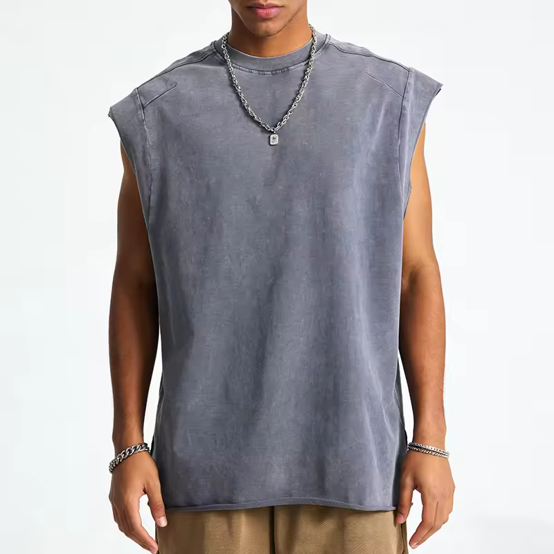 Washed Cotton Loose Fit Sleeveless T Shirt