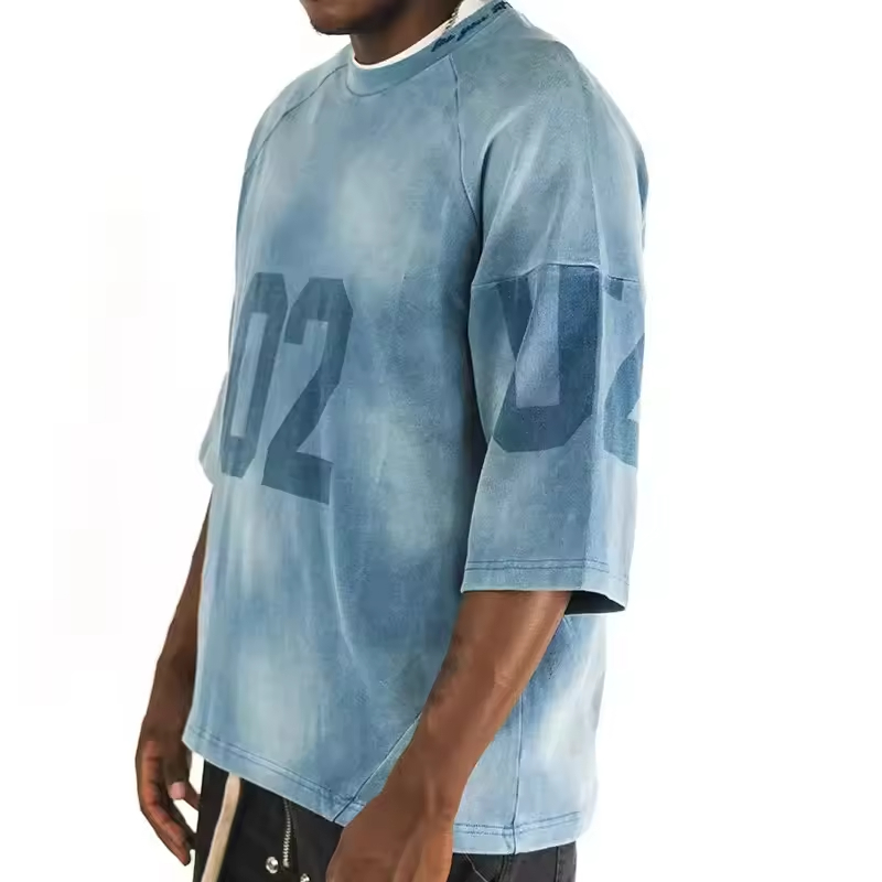 Washed Blue Oversized Graphic T Shirt