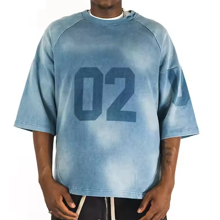 Washed Blue Oversized Graphic T Shirt