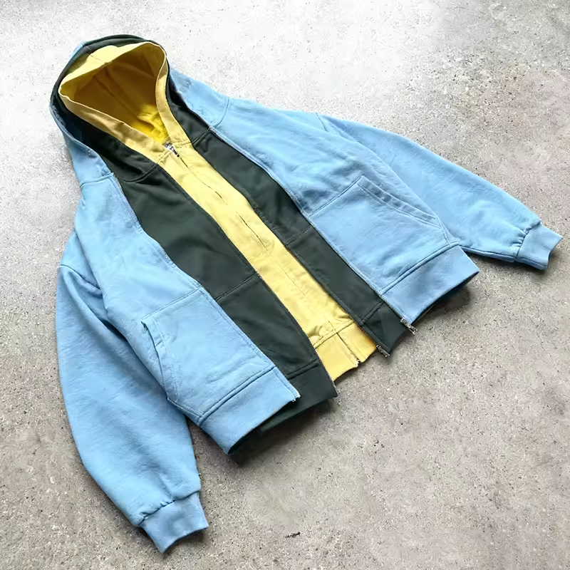 Zipper Color Block Blanks Hoodie