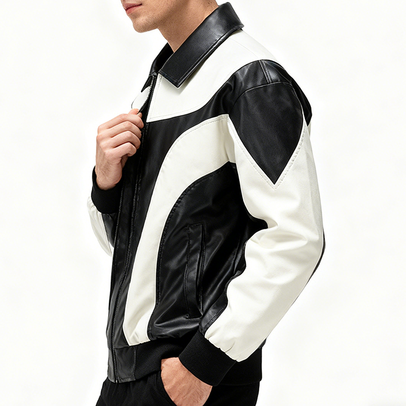 Color Block Leather Jacket
