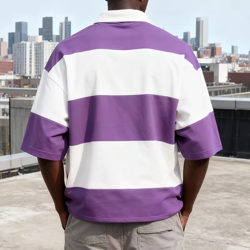 Retro Streetwear College Stripe Short Sleeve Polo Shirt