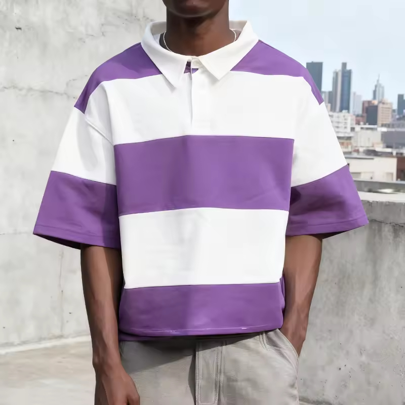 Retro Streetwear College Stripe Short Sleeve Polo Shirt
