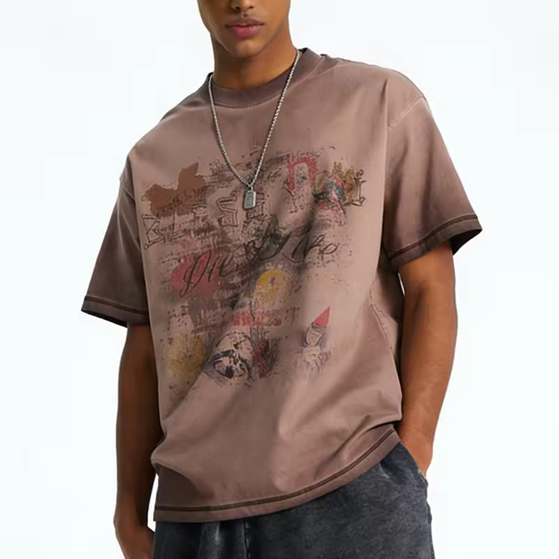 Washed Brown Oversized Graphic T Shirt