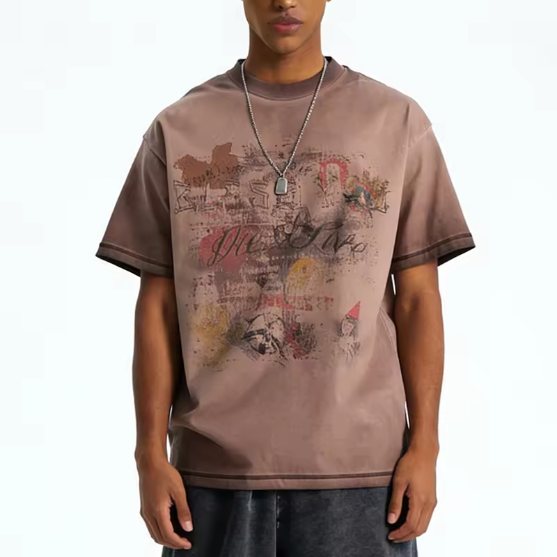 Washed Brown Oversized Graphic T Shirt