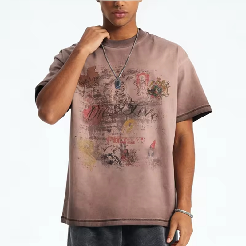 Washed Brown Oversized Graphic T Shirt