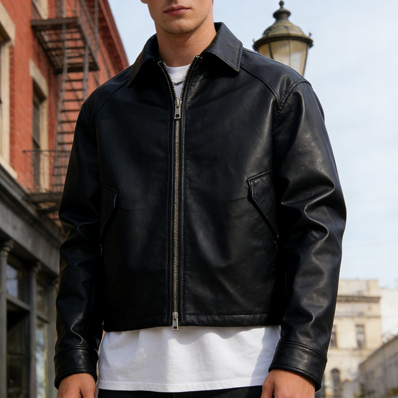 Crop Faux PU Leather Jacket