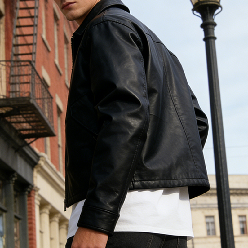 Crop Faux PU Leather Jacket