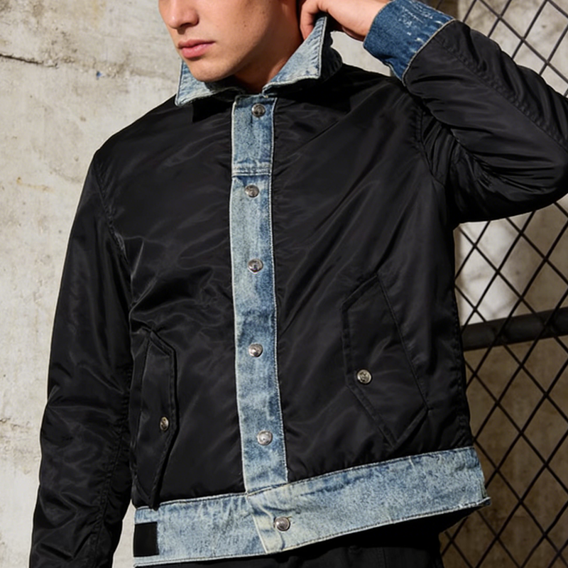 Denim Patchwork Bomber Jacket