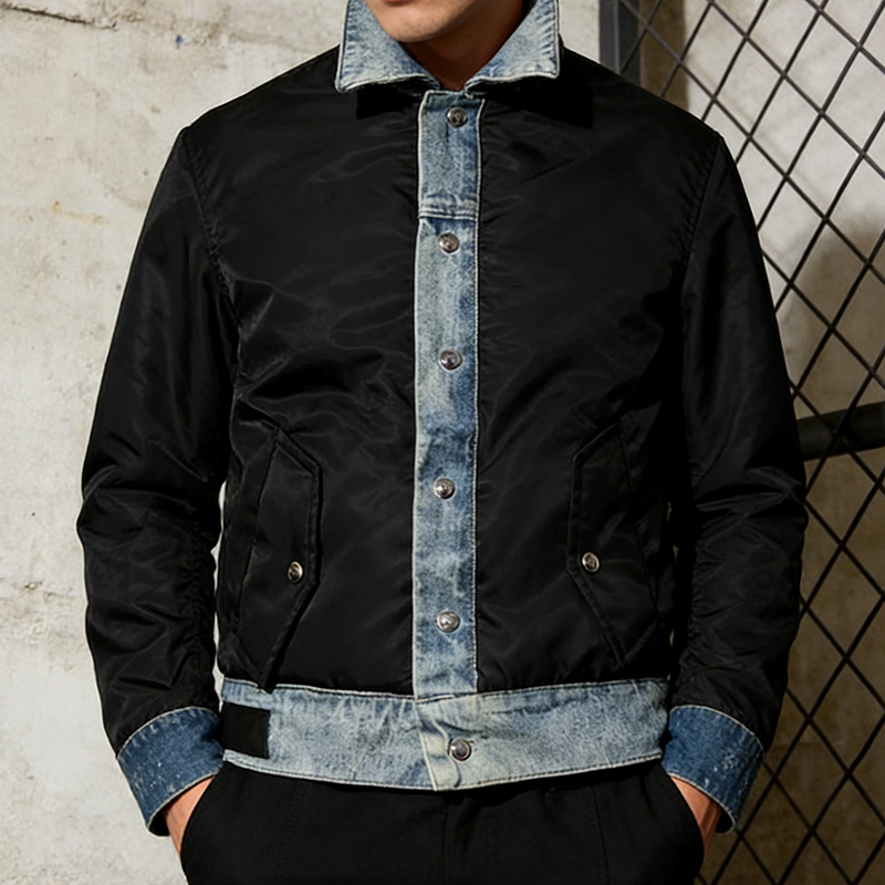 Denim Patchwork Bomber Jacket