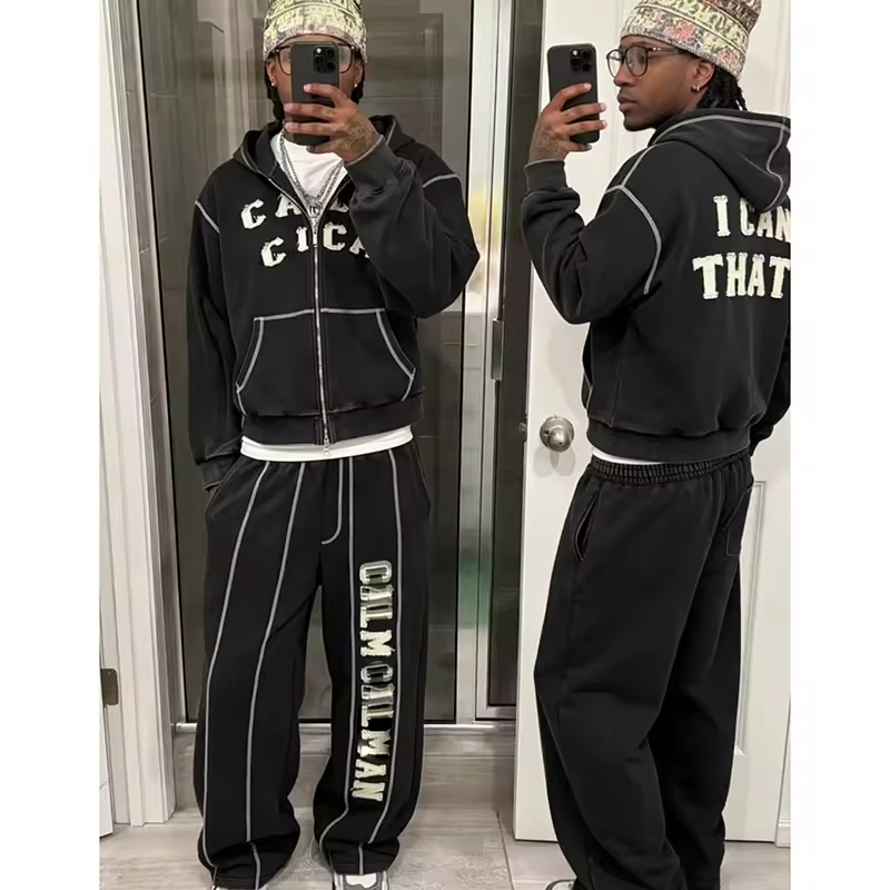 Distressed Acid Wash Tracksuit Men