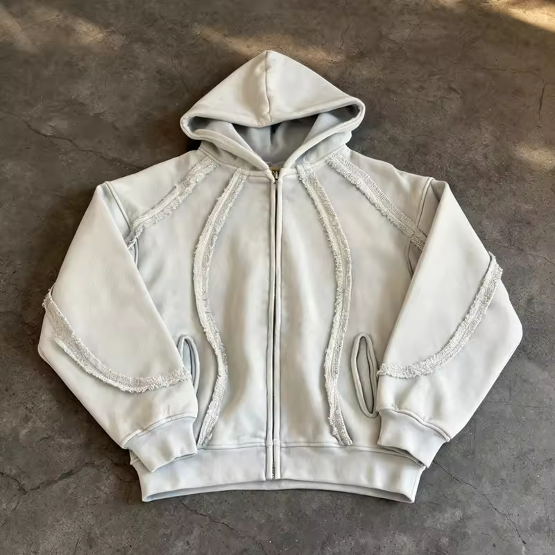 Blank Zip up Distressed Hoodie for Men