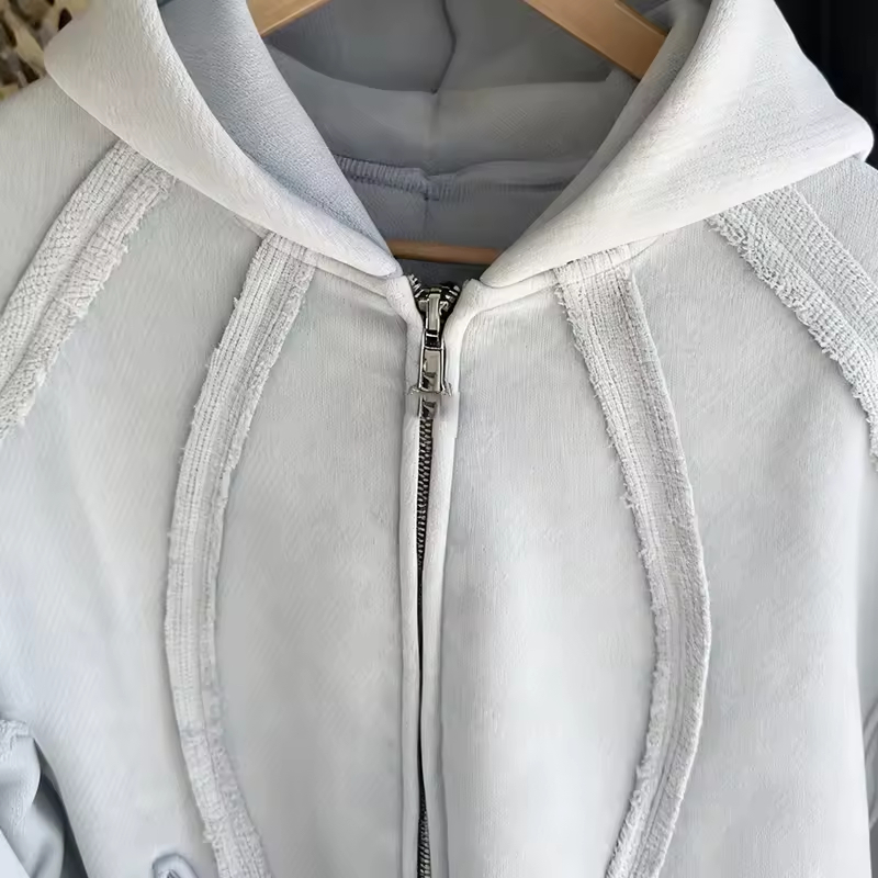 Blank Zip up Distressed Hoodie for Men