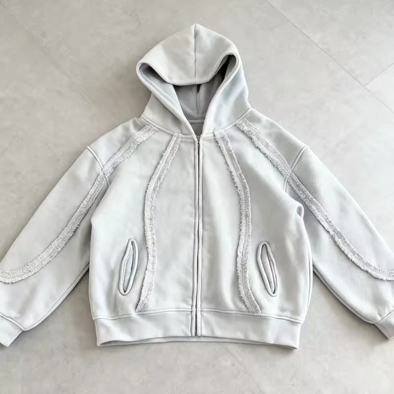 Blank Zip up Distressed Hoodie for Men