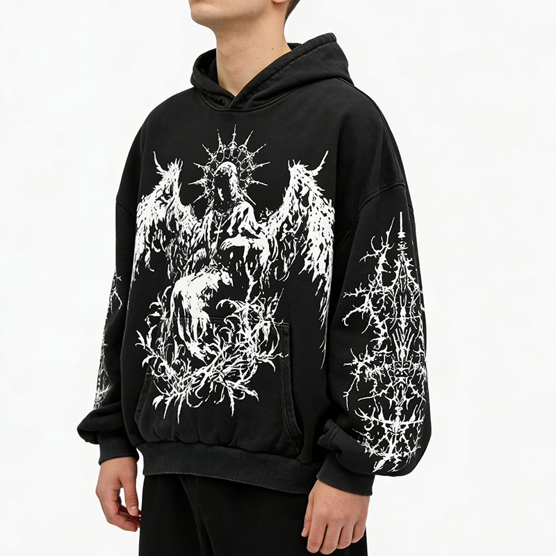 Distressed Pullover Hoodie