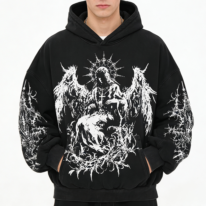 Distressed Pullover Hoodie