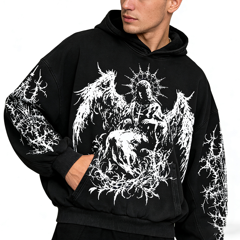 Distressed Pullover Hoodie