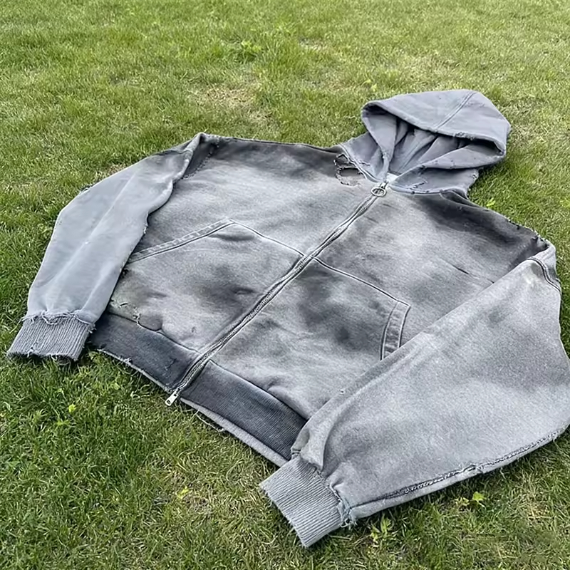 Distressed Zip up Hoodie for Men
