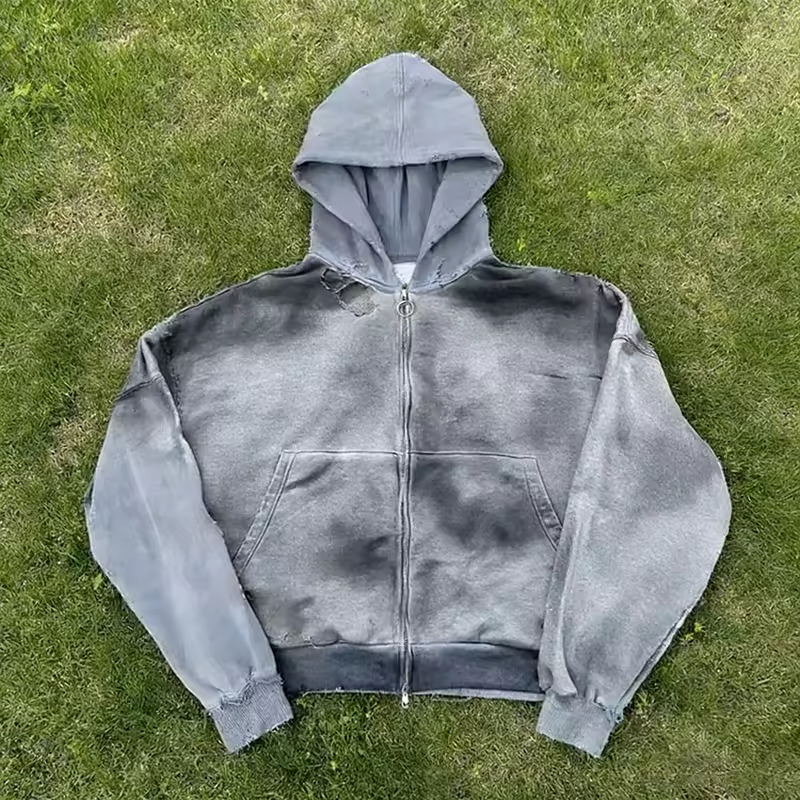 Distressed Zip up Hoodie for Men
