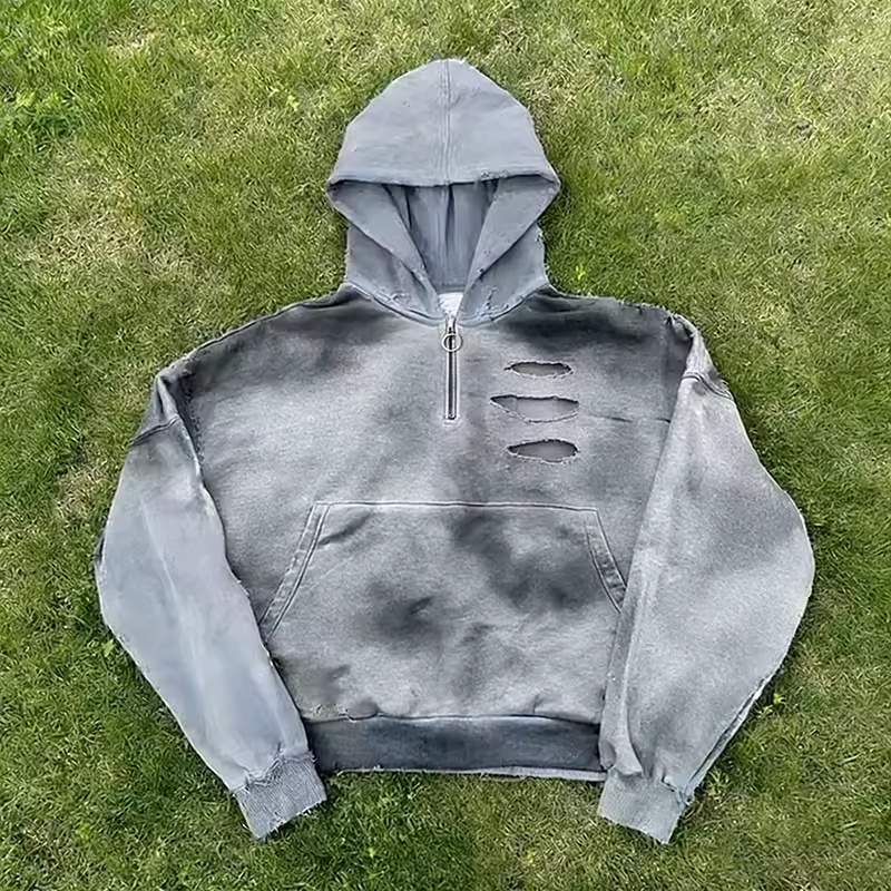 Distressed Zip up Hoodie for Men
