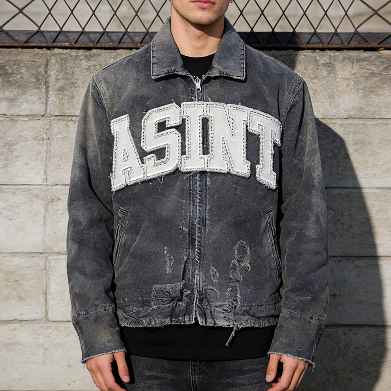 Distresssed Denim Zipper Jacket