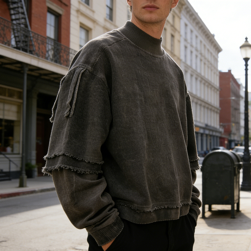 Double Layer Distressed Sweatshirt