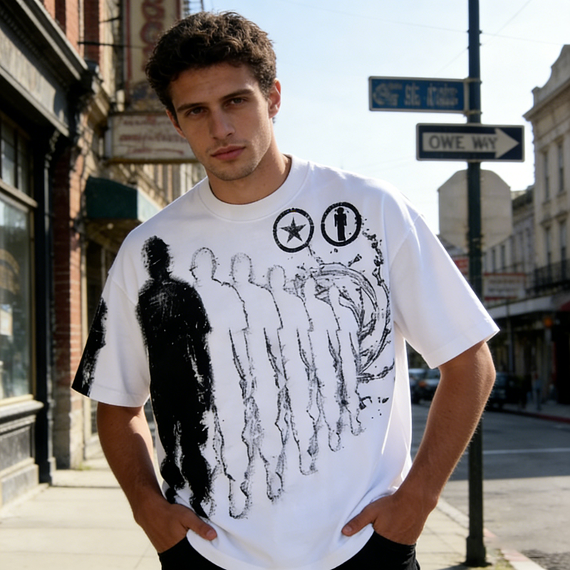 Drop Shoulder White Men's T-shirt Men