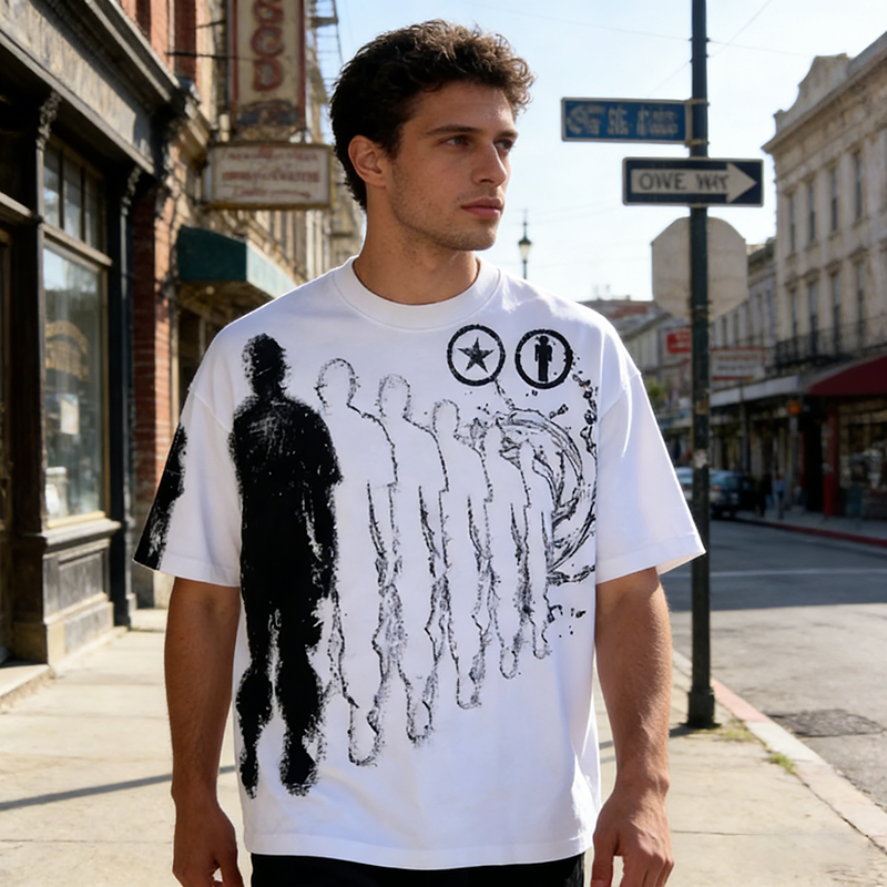 Drop Shoulder White Men's T-shirt Men
