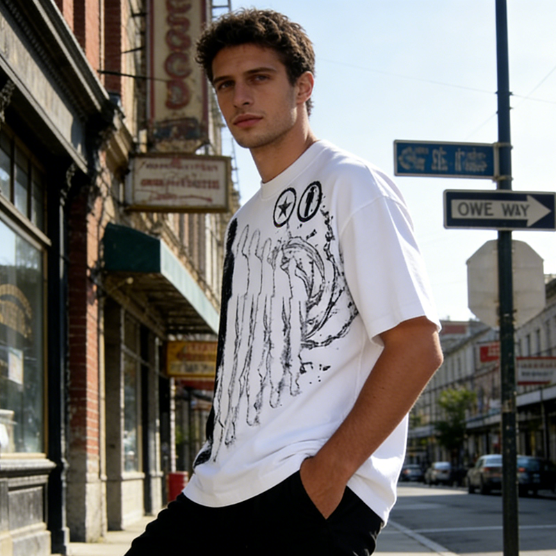 Drop Shoulder White Men's T-shirt Men