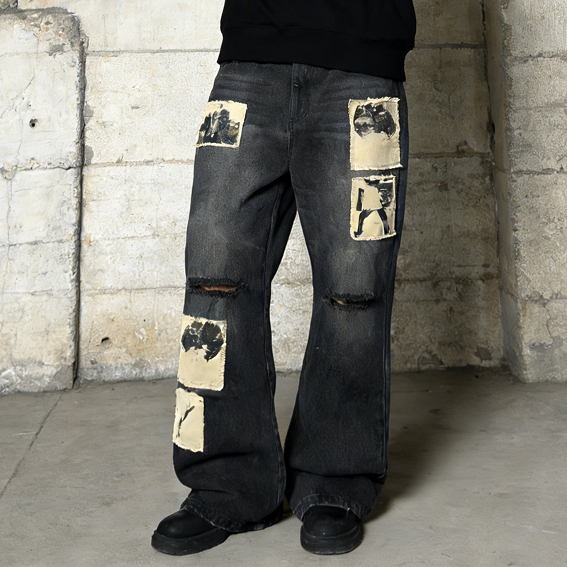 Embroidered Patch Washed Jeans