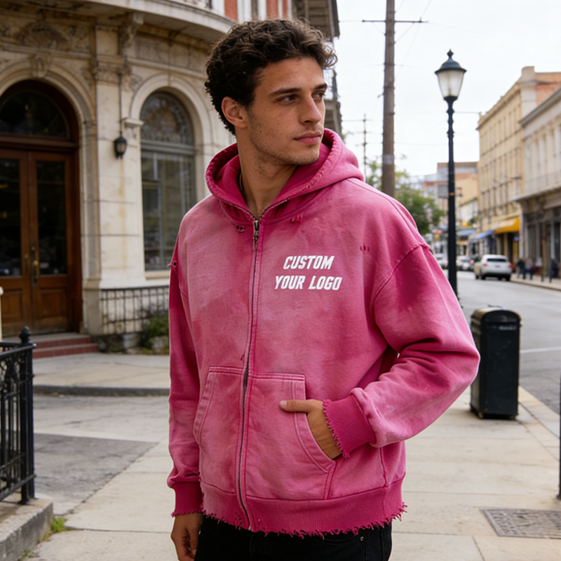 Embroidery Distressed Hoodie