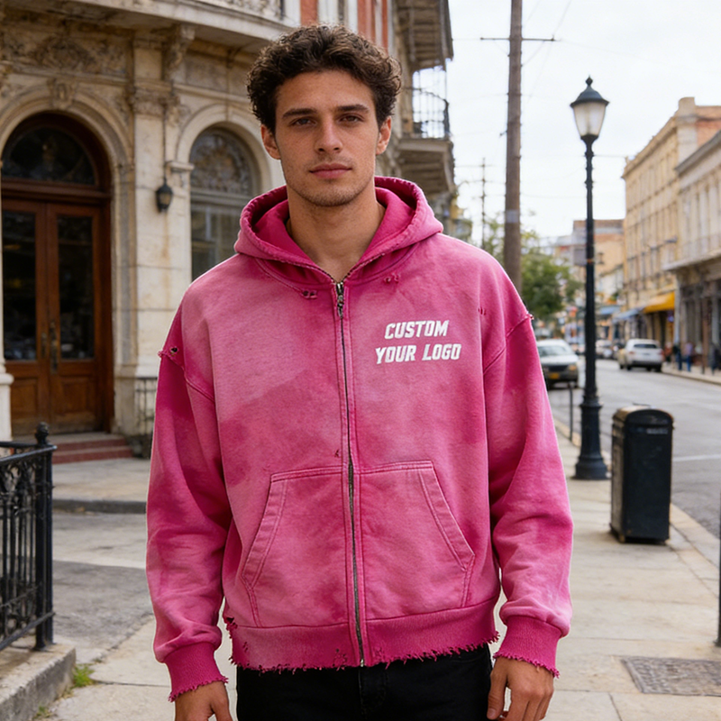 Embroidery Distressed Hoodie