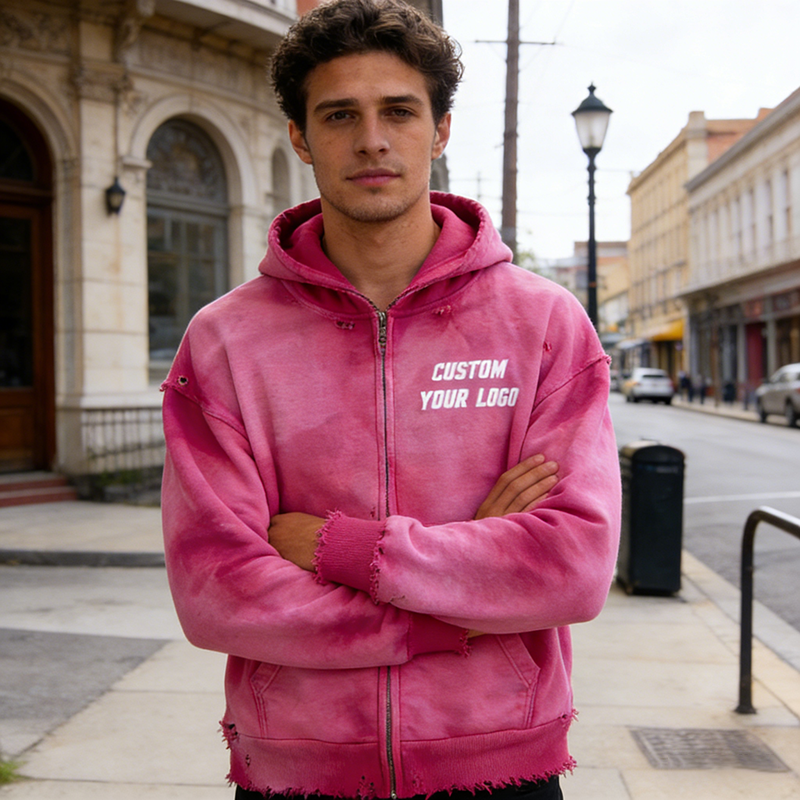 Embroidery Distressed Hoodie