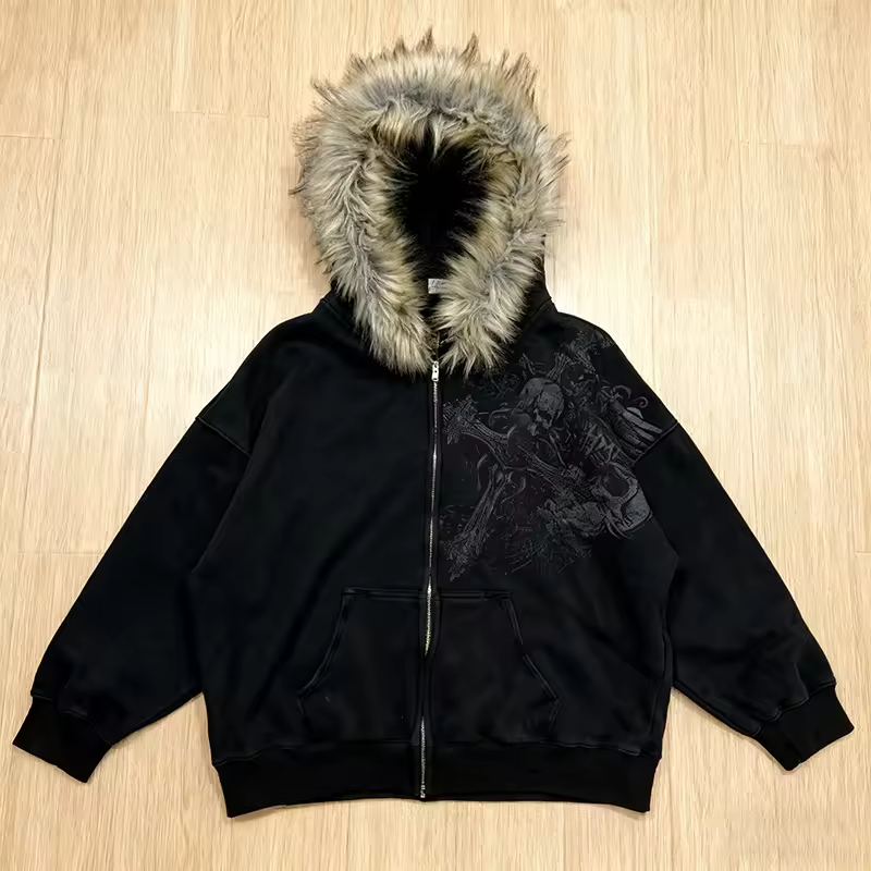 Fur Hood Streetwear Oversized Zip Up Hoodie